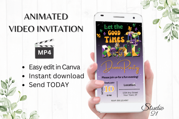Digital Mardi Gras Invitation: Instantly Festive Animated Templates