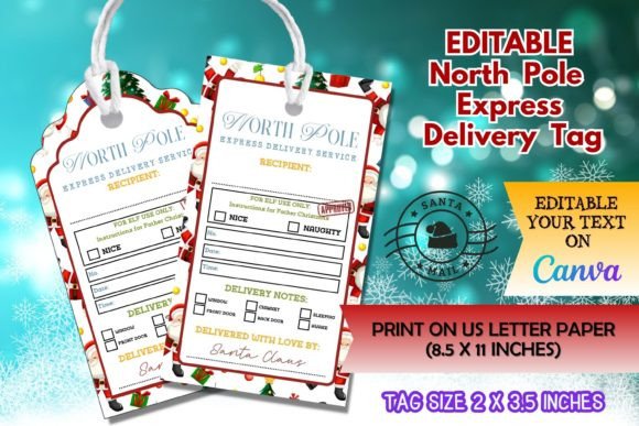 Editable North Pole Express Delivery Tag: A Festive Design Asset