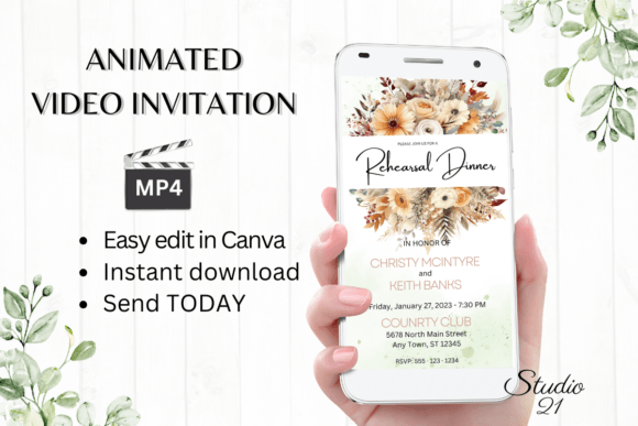 Effortless Autumn Elegance: Your Fall Rehearsal Dinner Invite W7166