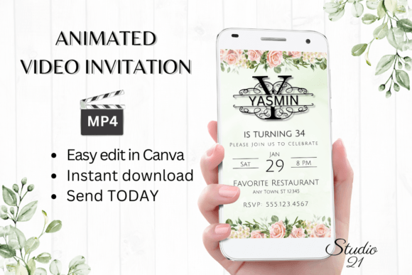 Monogram Letter Y Birthday Invitation: Effortless Digital Style