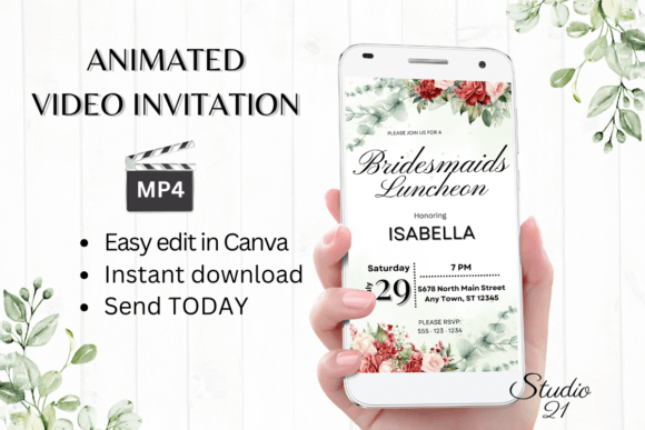 Red Roses Bridesmaid Luncheon W4442BL: A Digital Invitation