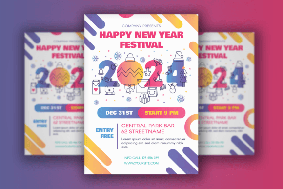 Stylish Happy 2024 New Year Poster: Design Assets for the Season
