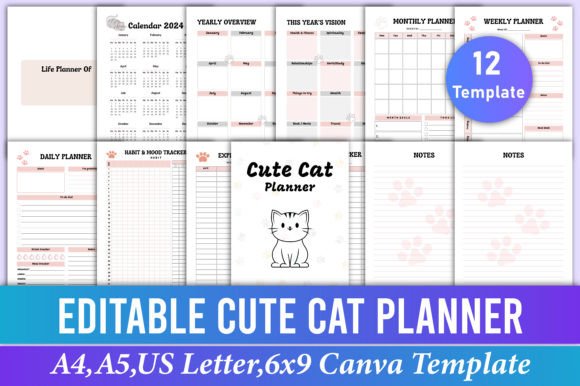 Your All-in-One Editable Cute Cat Planner Canva Template