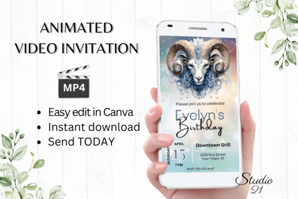 Zodiac Birthday Invitation - Aries: Bold & Fiery Digital Evite